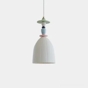 Gelato Dome ceramic pendant light with ribbed white shade and pastel hardware details - front studio view