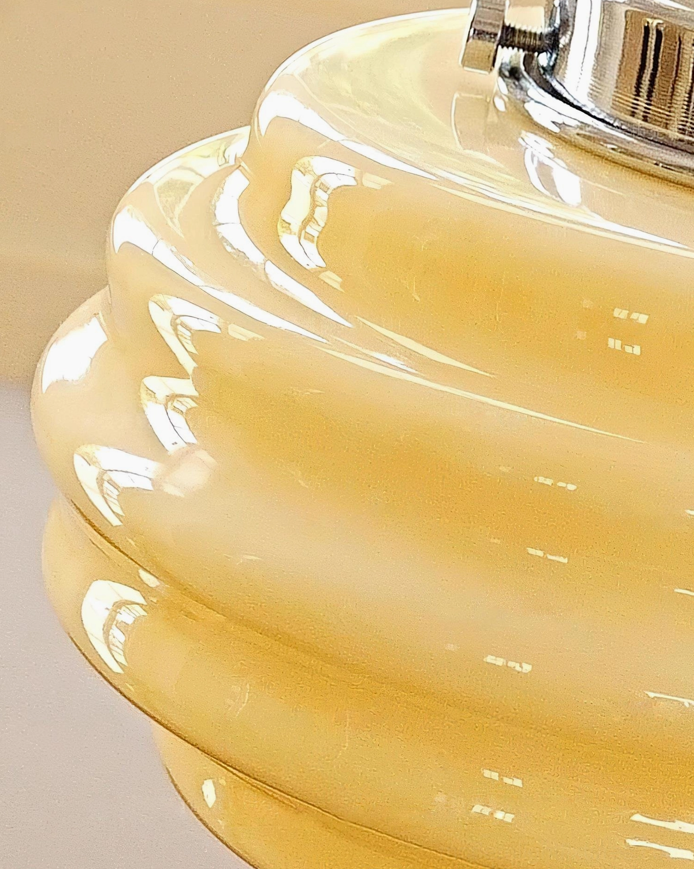 Gelato ribbed glass pendant light fixture showing polished chrome hardware construction and ribbed spherical shade craftsmanship details