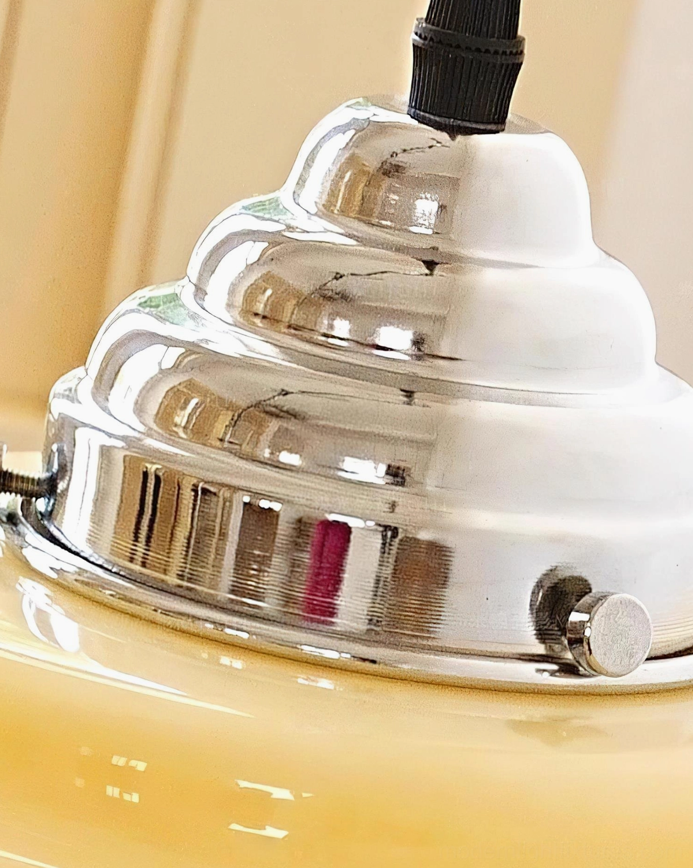 Gelato retro pendant light multiple color variants displaying red beige and yellow ribbed glass shade options with chrome fixtures