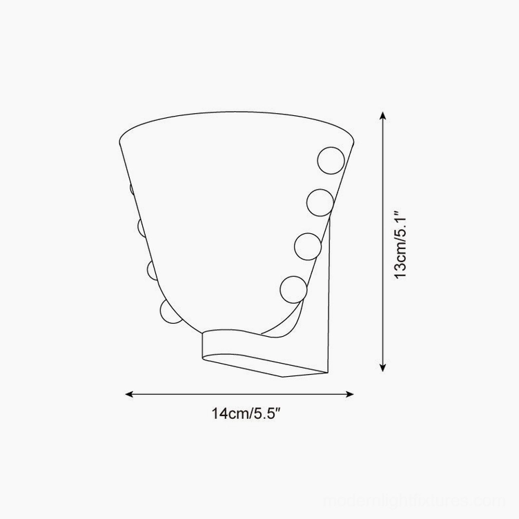 Gemma wall sconce technical line drawing showing orthographic front view with dimension specifications