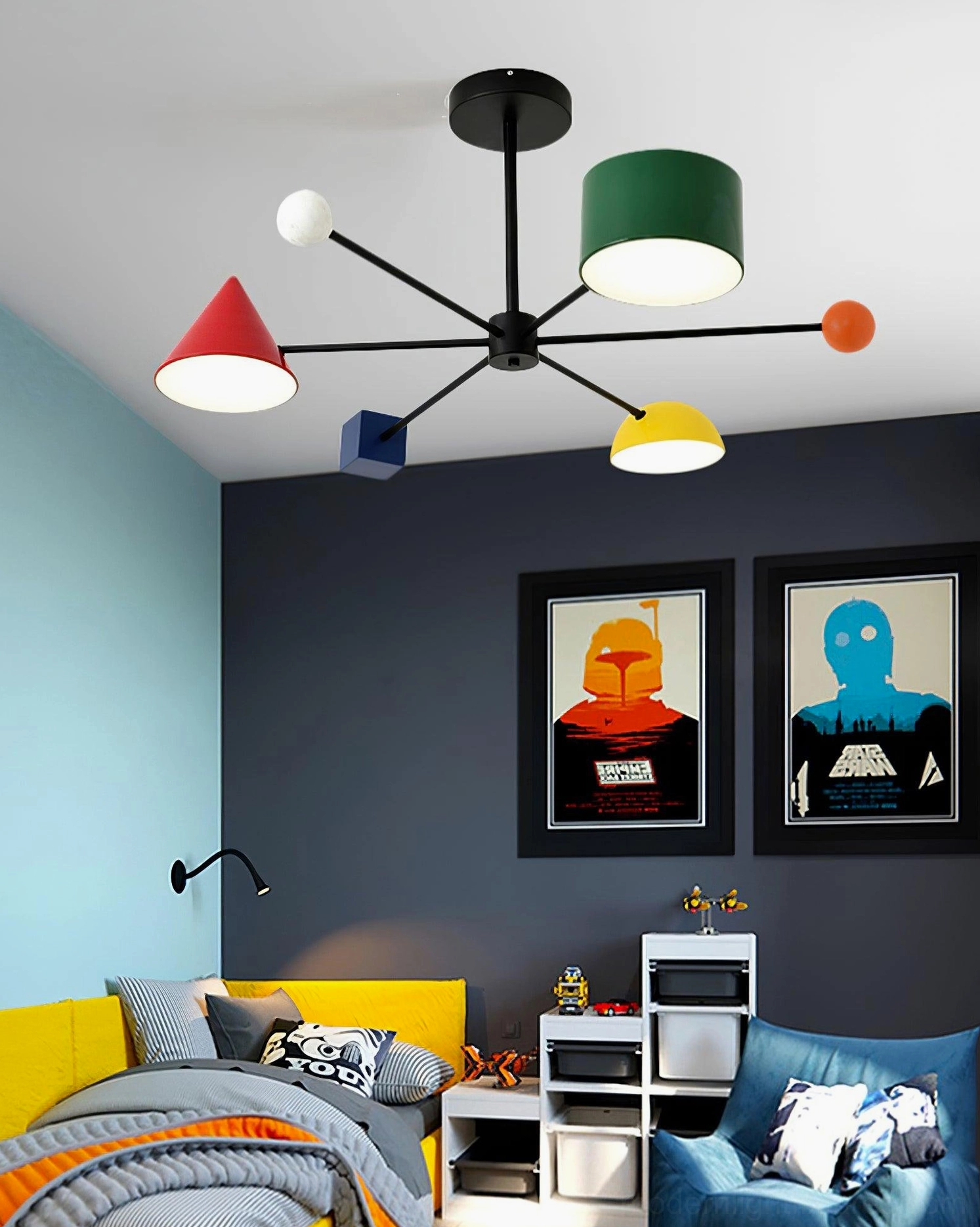 Modern geometric ceiling fixture in white color option with metal frame and acrylic diffusers