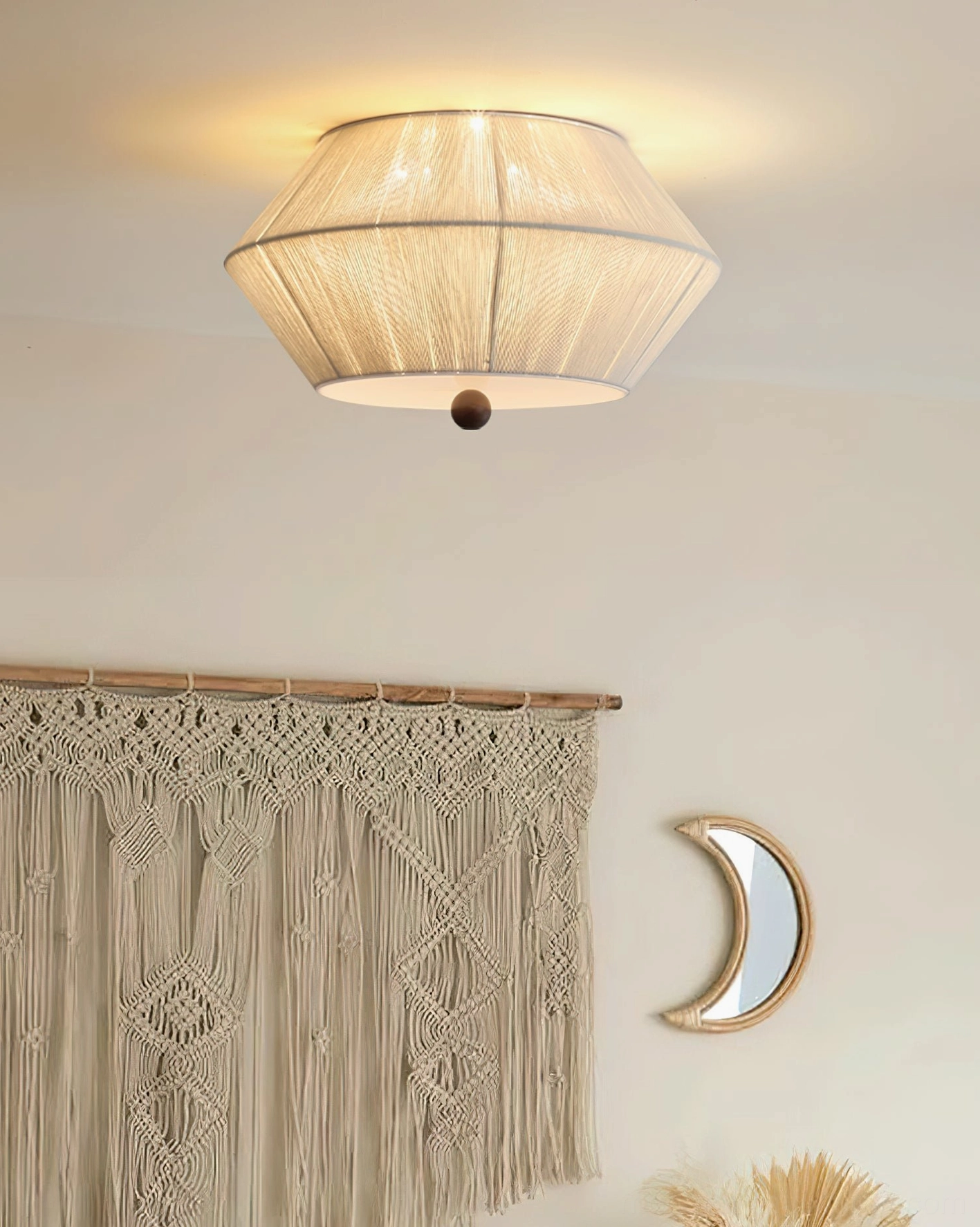 Contemporary fabric flush mount ceiling light with clean geometric proportions in modern home