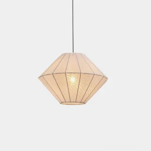Felida geometric fabric pendant light with diamond faceted design, front view on white background