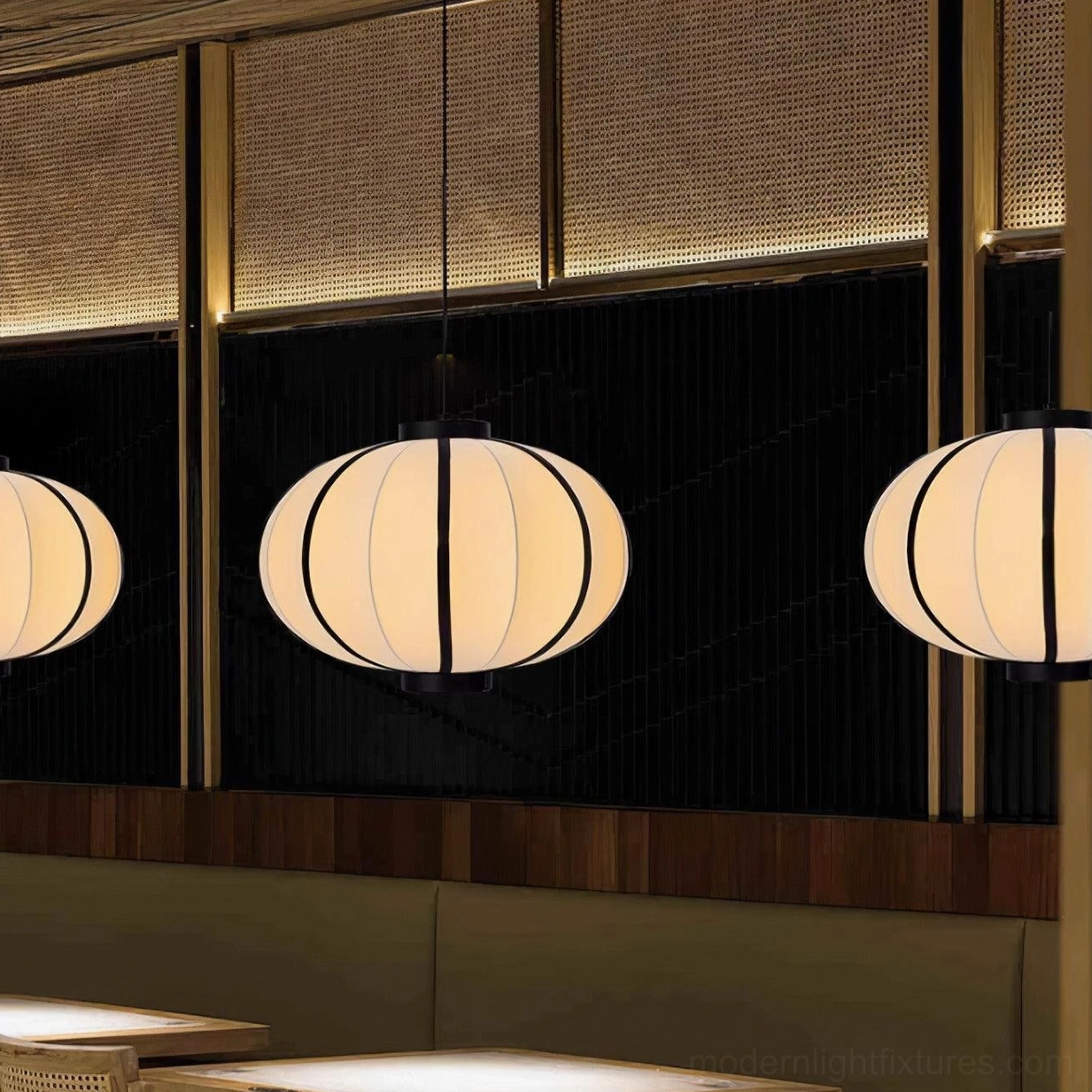 Black and white fabric geometric lantern pendant light architectural interior showcase