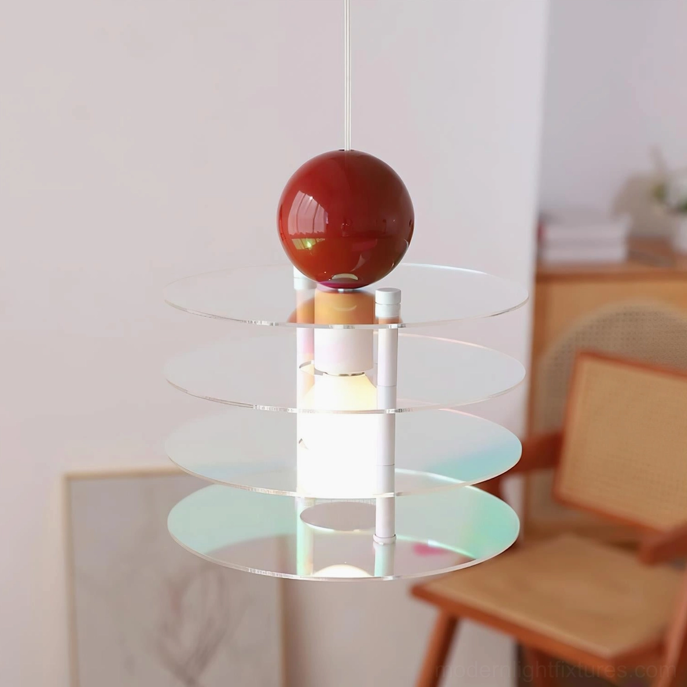 Geometric modern pendant lamp with transparent acrylic layered structure
