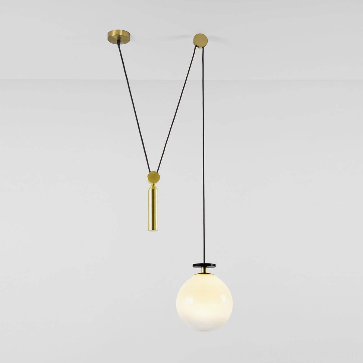 Geometric pendant chandelier showing adjustable 59 inch hanging cable height positioning flexibility installation