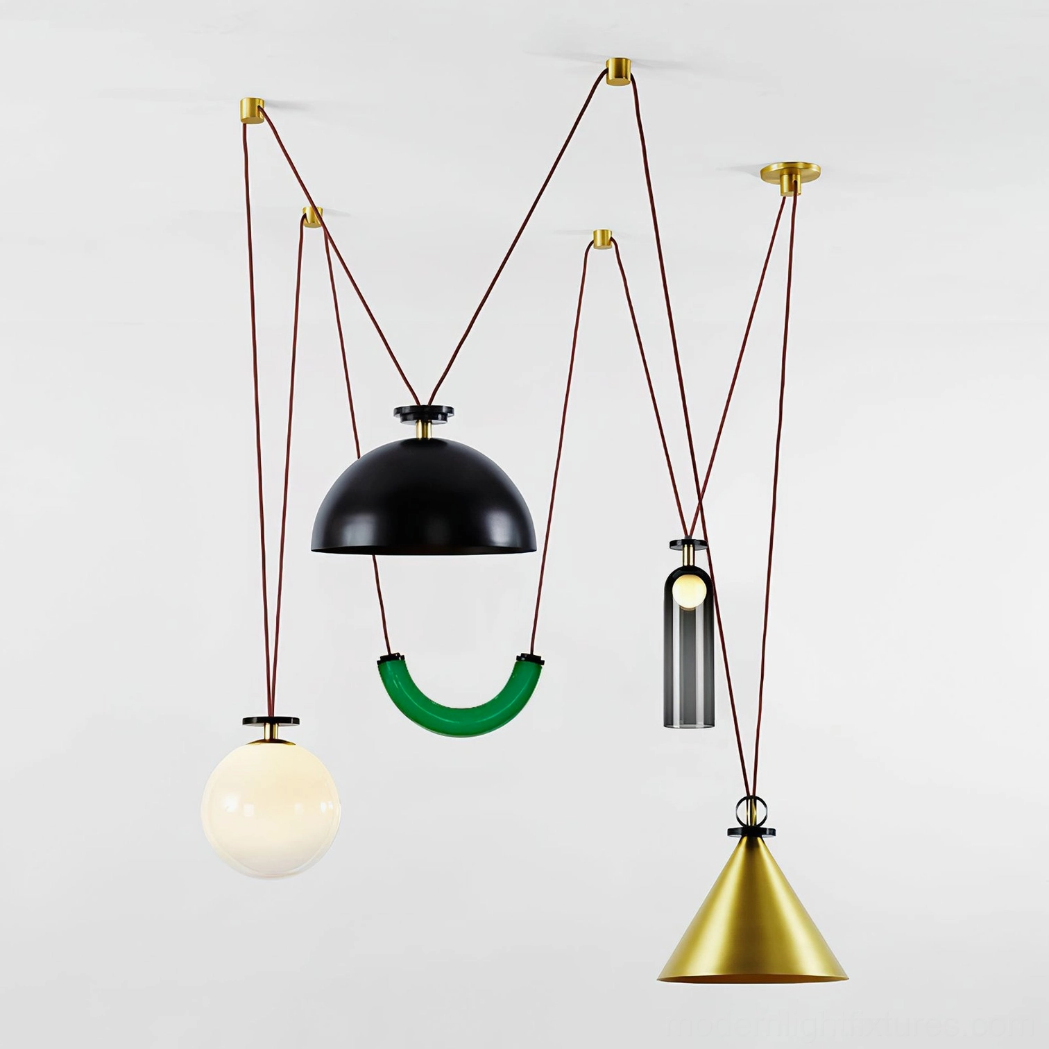 Geometric pendant chandelier gold finish option warm metal tone contemporary interior design styling