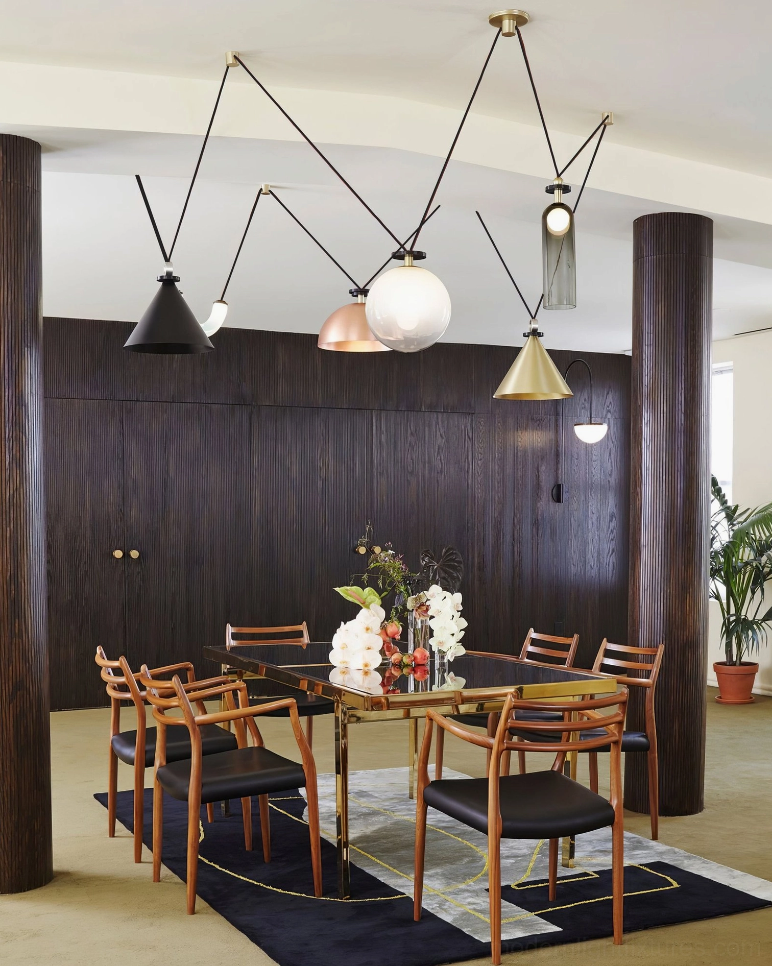 Geometric modern pendant chandelier with LED energy efficient bulb fifteen watt equivalent lighting