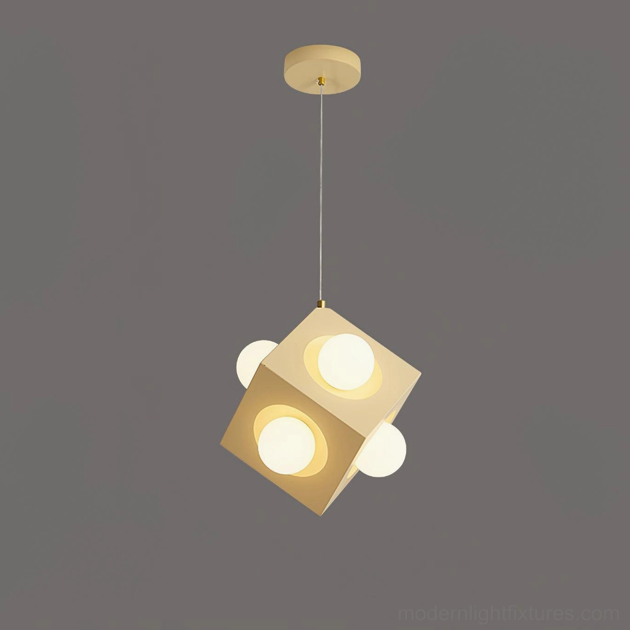 Contemporary cubic pendant lamp with aluminum shade and acrylic diffuser for modern home lighting
