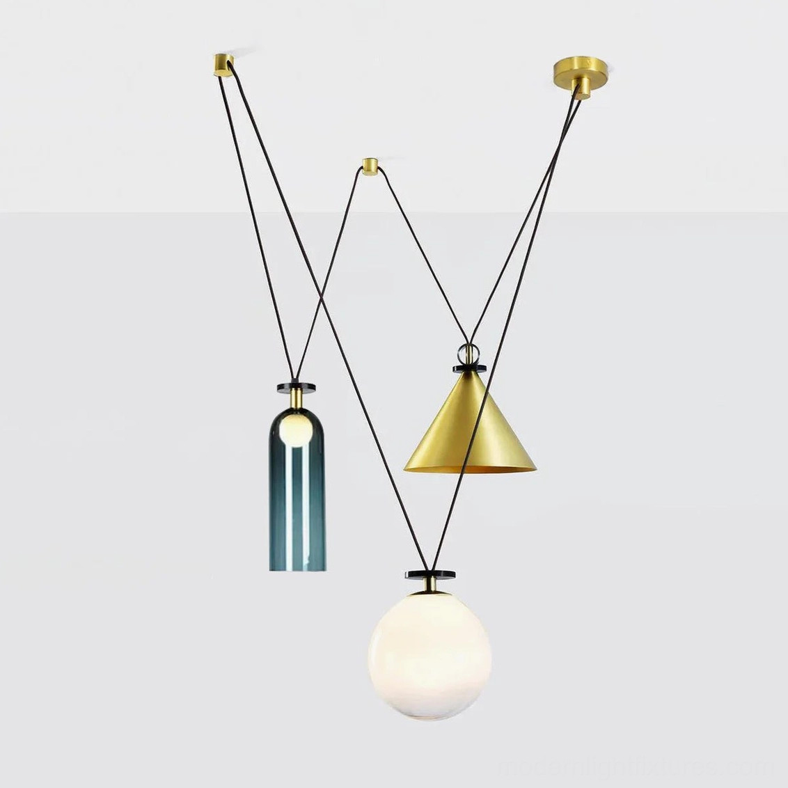 Geometric pendant chandelier multiple color finishes available white black blue gold copper selection