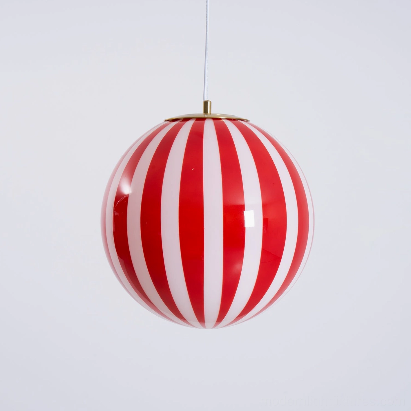 Geometric spherical red striped pendant light modern minimalist aesthetic