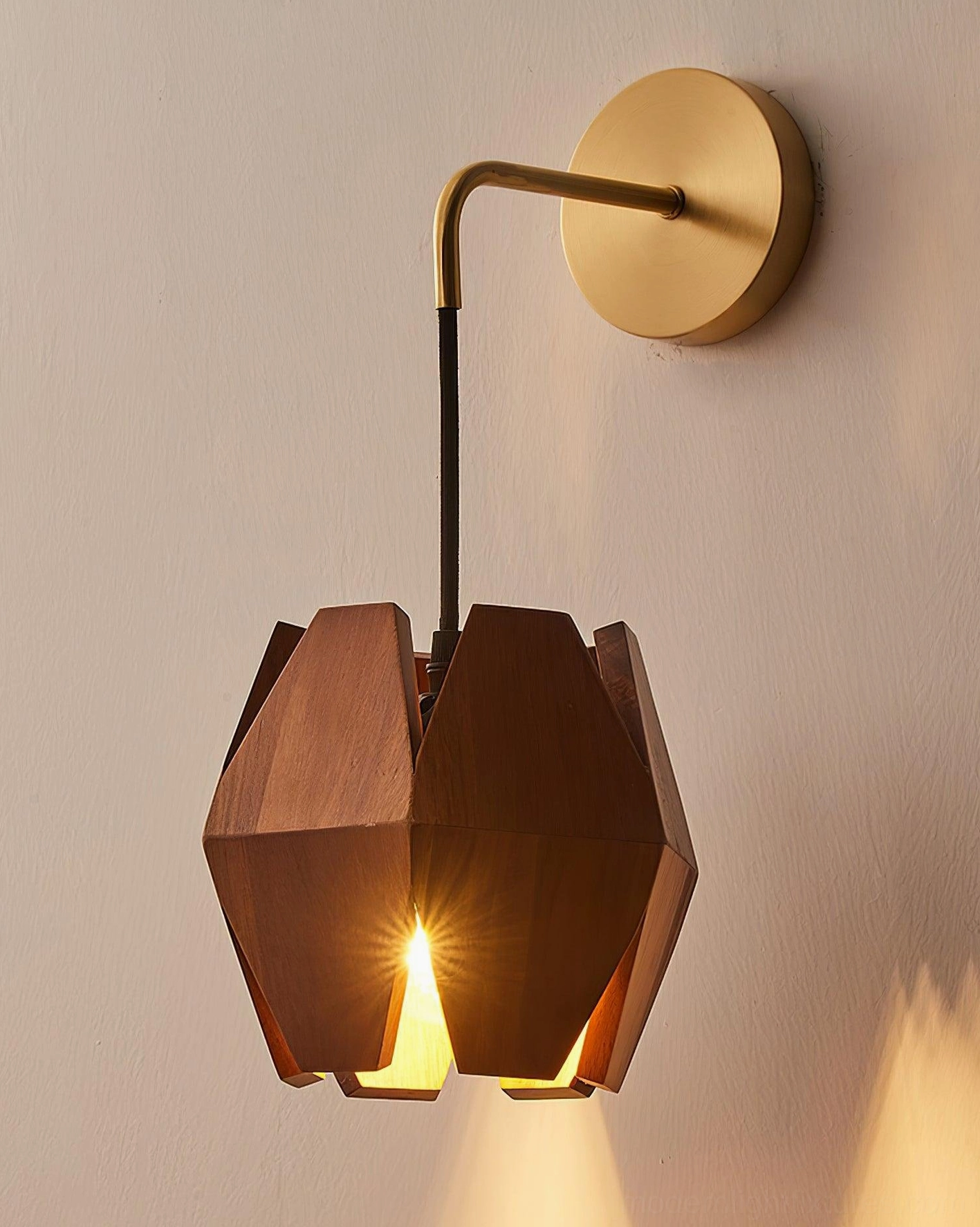 Modern geometric wood wall sconce ambient illumination interior architectural lighting