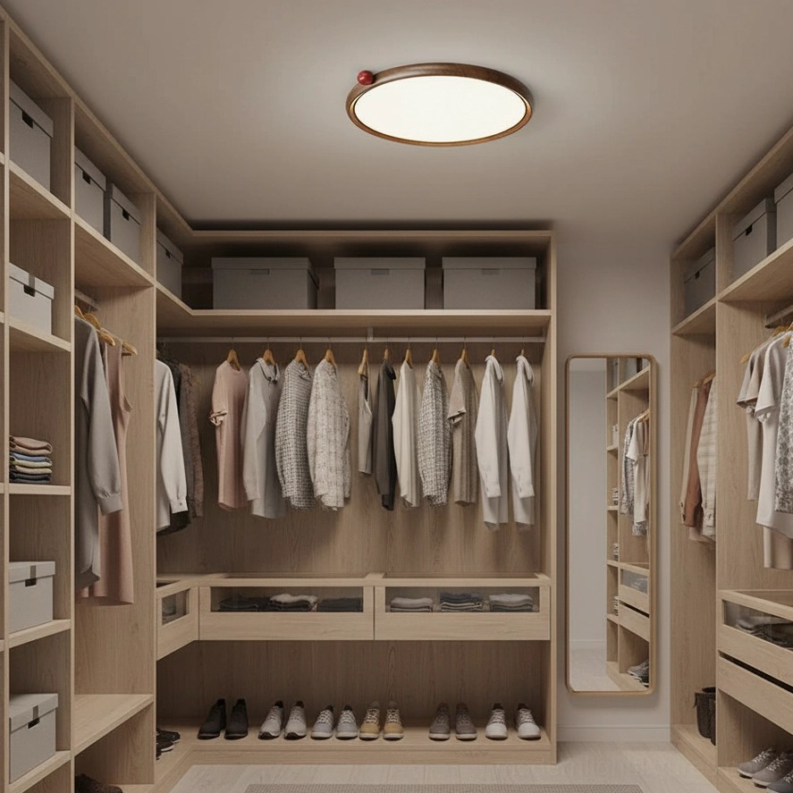 Geos LED ceiling fixture with ultra-thin 3cm profile installed in Scandinavian minimalist bedroom