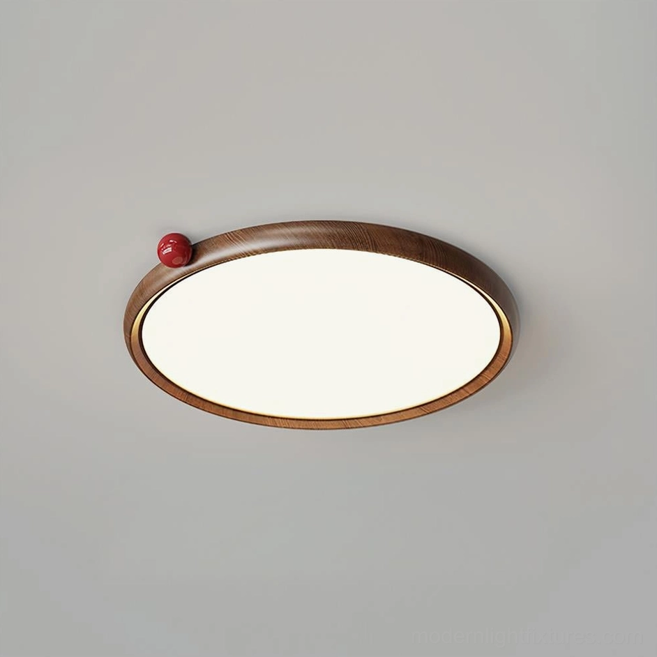 Geos LED ceiling light in walnut color with slim profile modern flush mount design