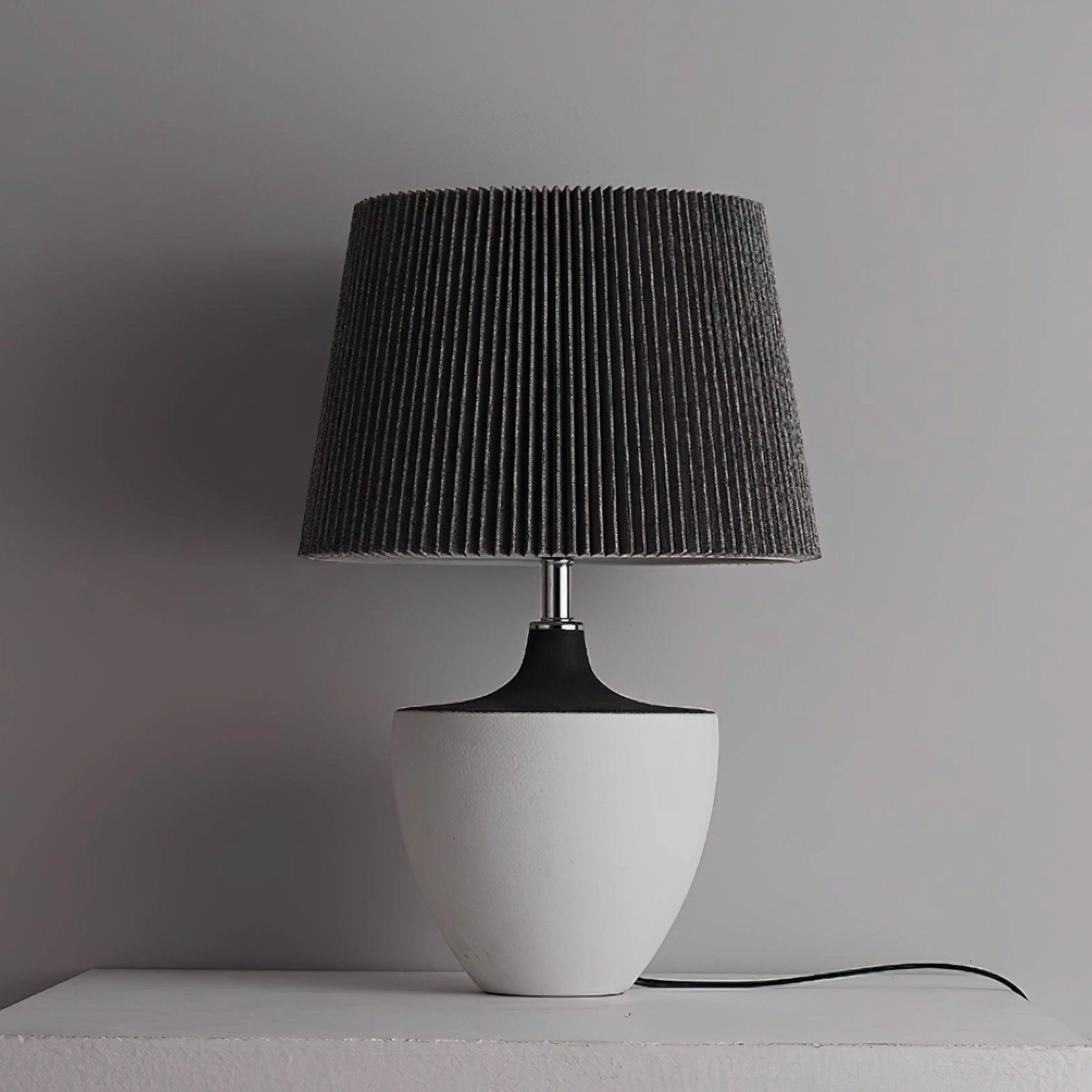 Ghassan modern ceramic table lamp assembly view showing ceramic base metal stem and fabric shade components