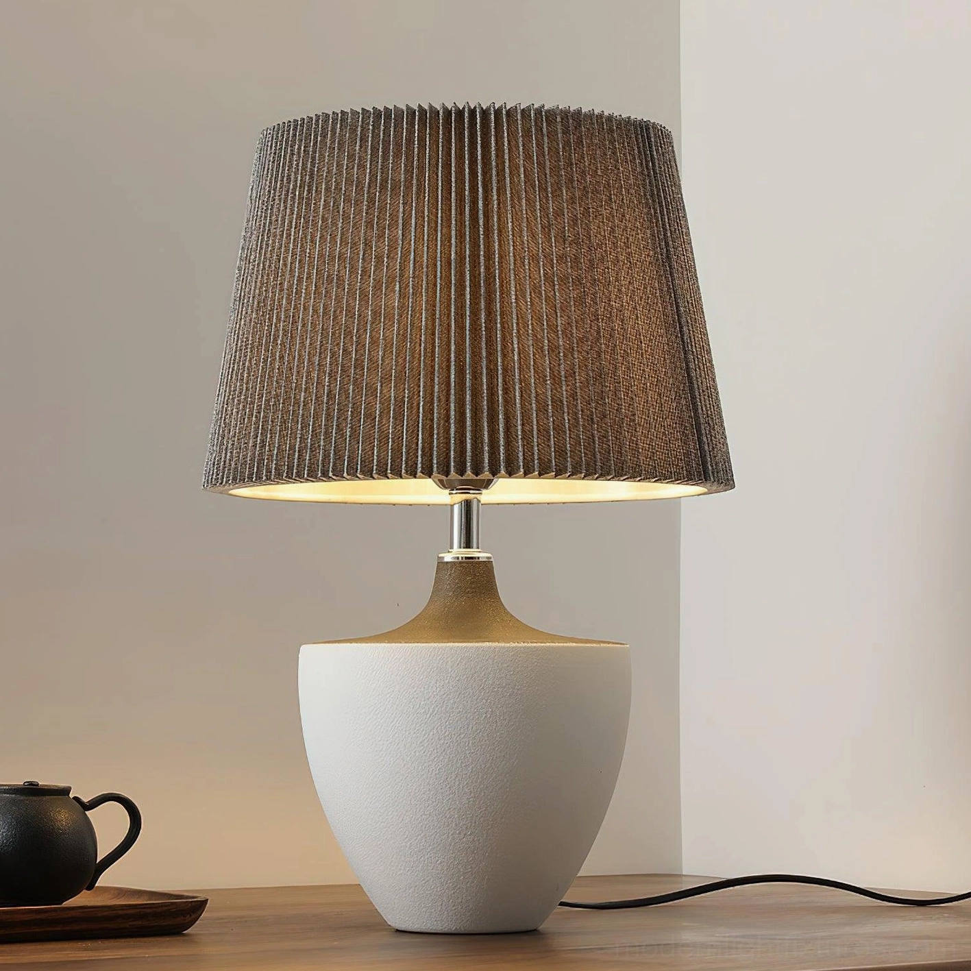 Ghassan contemporary ceramic table lamp styled in modern minimalist interior design setting