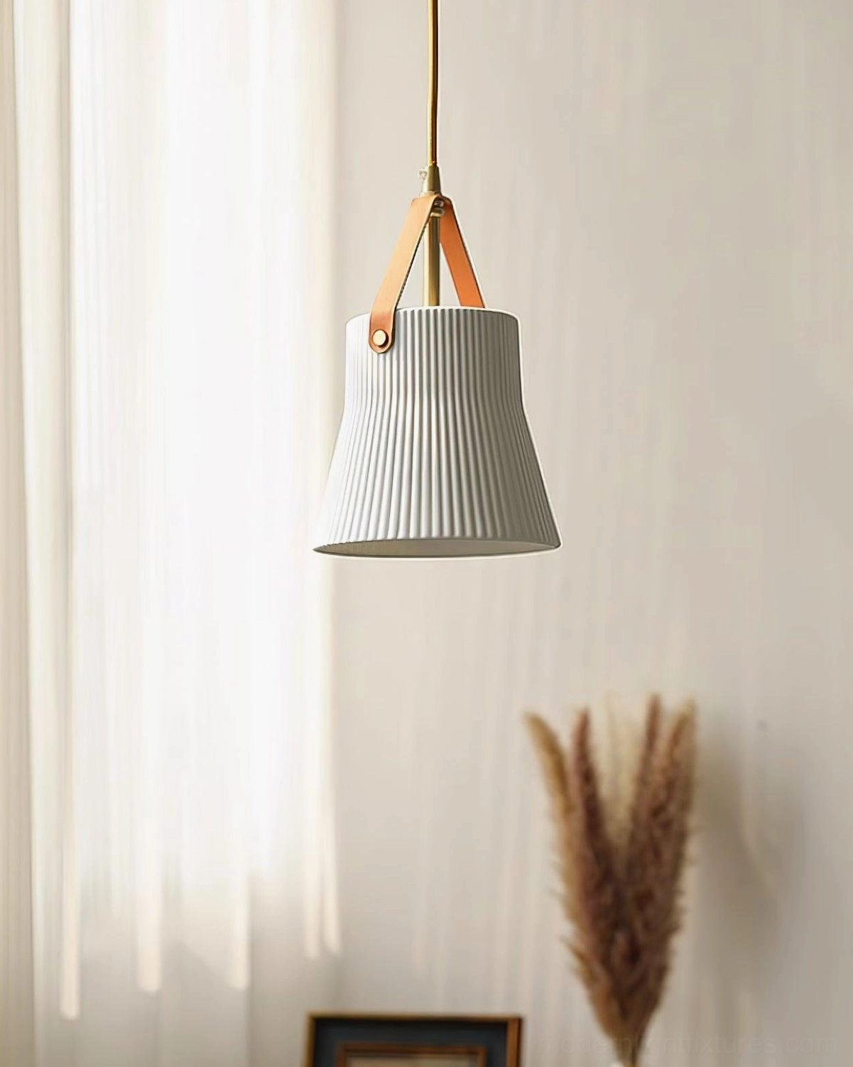 Gina ceramic pendant light full product view showing ridged texture and proportional design from multiple angles