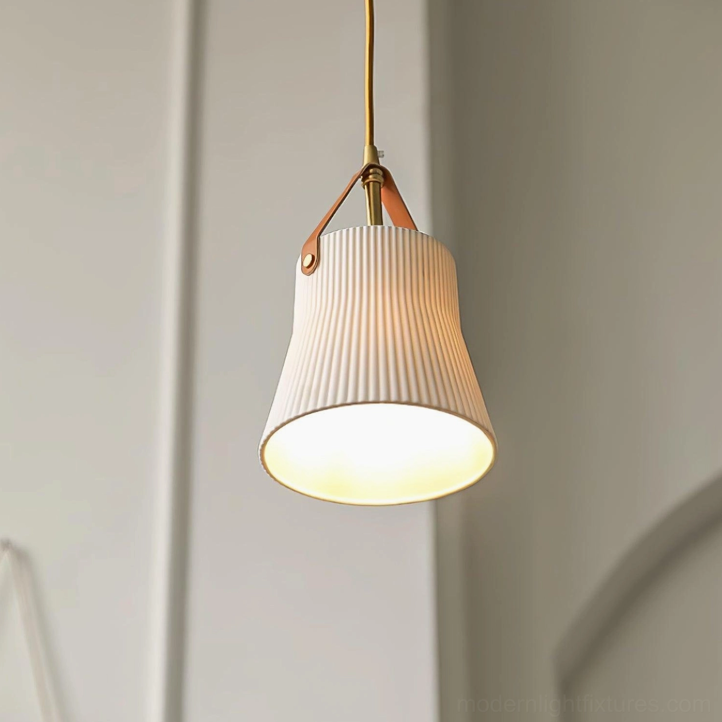 Gina ceramic ridged pendant lamp in white finish demonstrating sculptural form and lighting diffusion