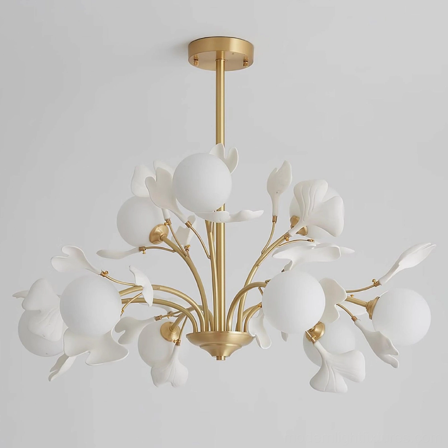 Ginkgo 12-head chandelier with complete dimmer system, showing full brightness and ambient modes