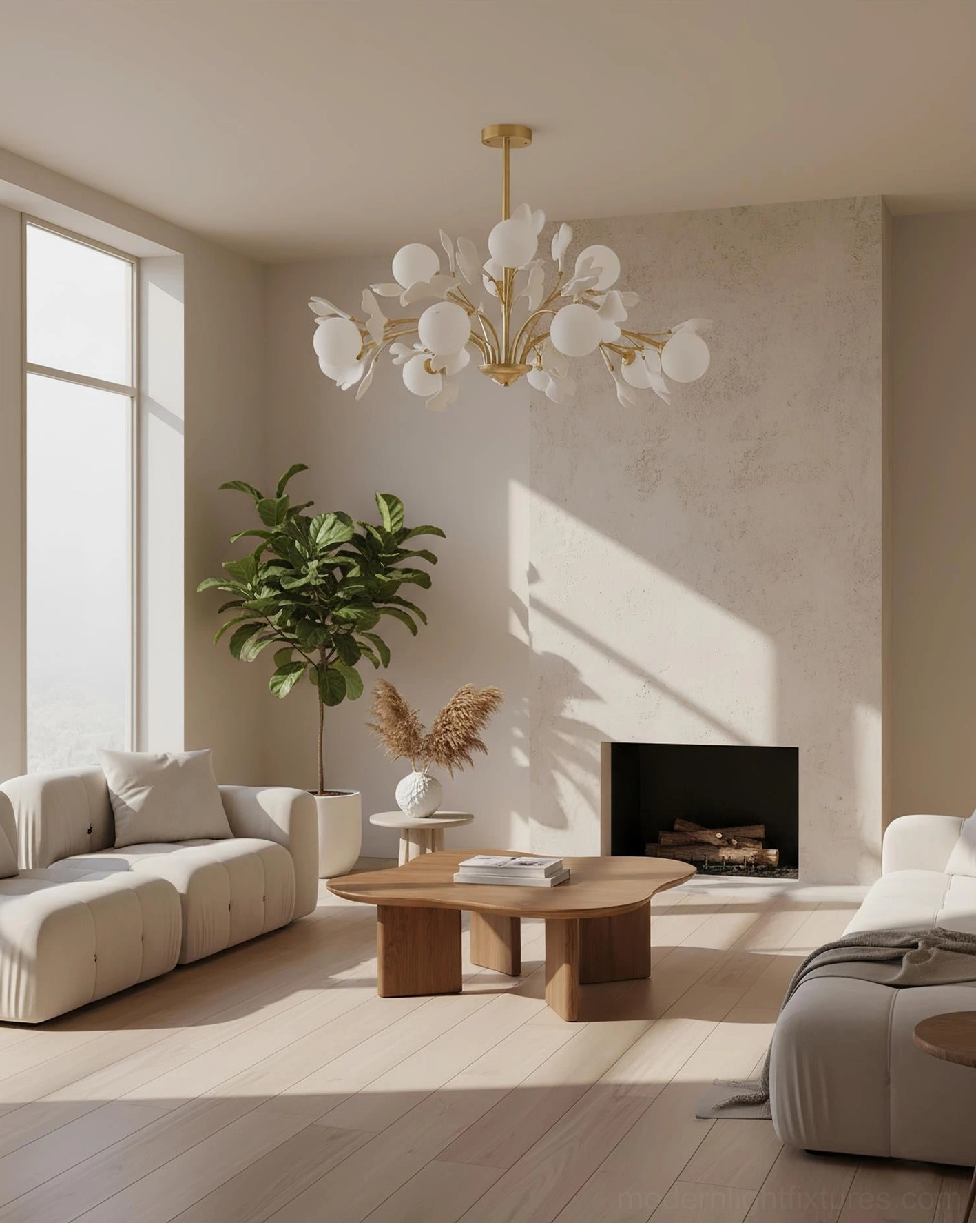 Ginkgo 6-head chandelier full view, complete fixture showing proportions and design composition