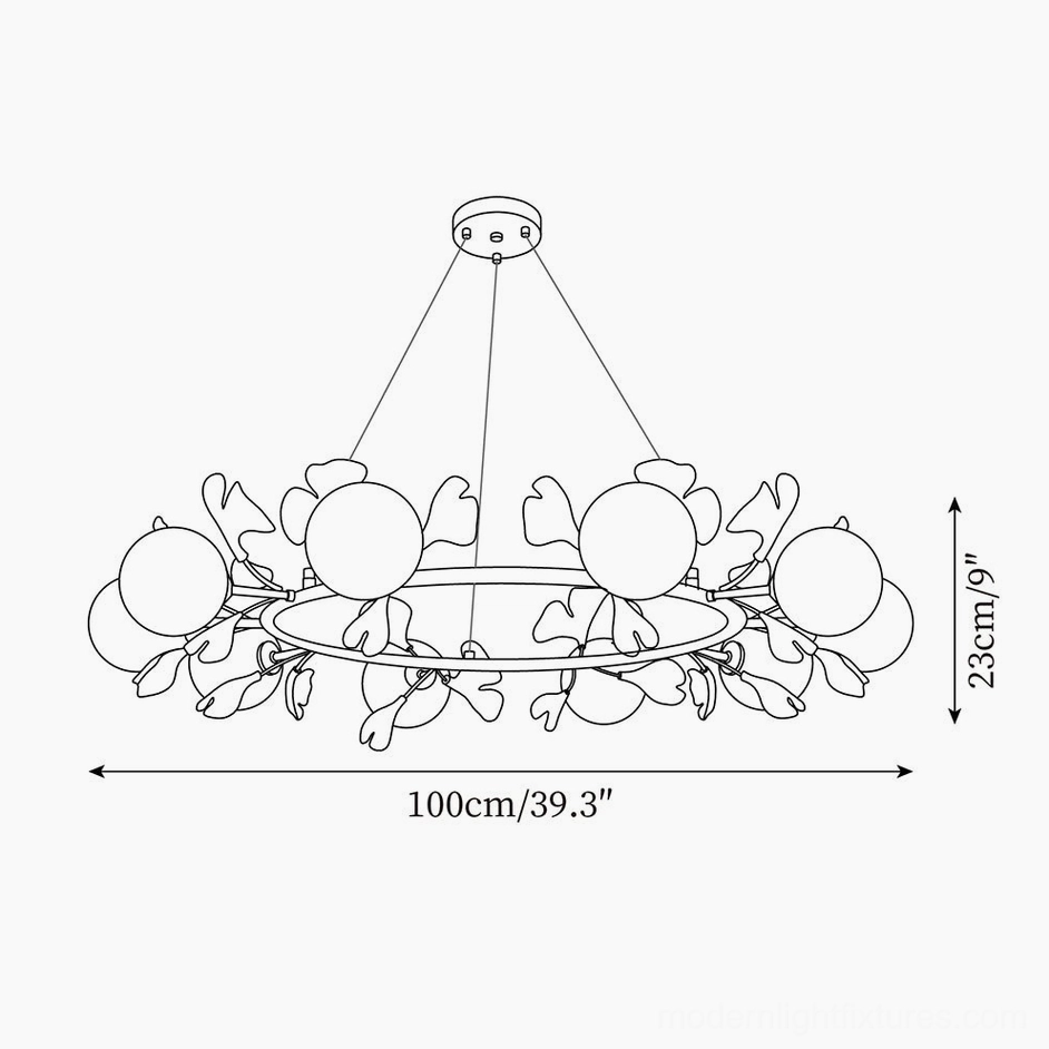10 heads large ginkgo leaf chandelier technical schematic diameter 100cm