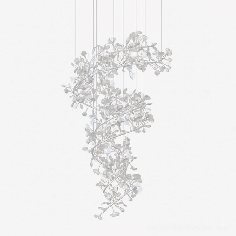 Premium ginkgo leaf chandelier 150cm diameter with white and silver leaf combination modern luxury pendant lighting