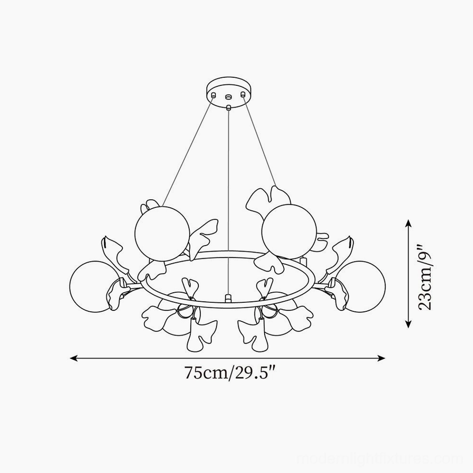 6 heads ginkgo leaf chandelier technical specifications diameter 75cm height 23cm