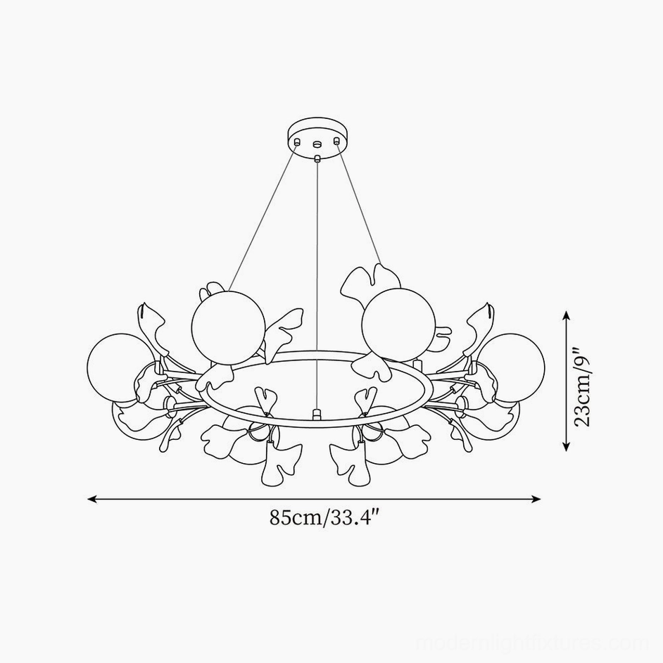 8 heads ginkgo leaf chandelier technical drawing diameter 85cm height 23cm