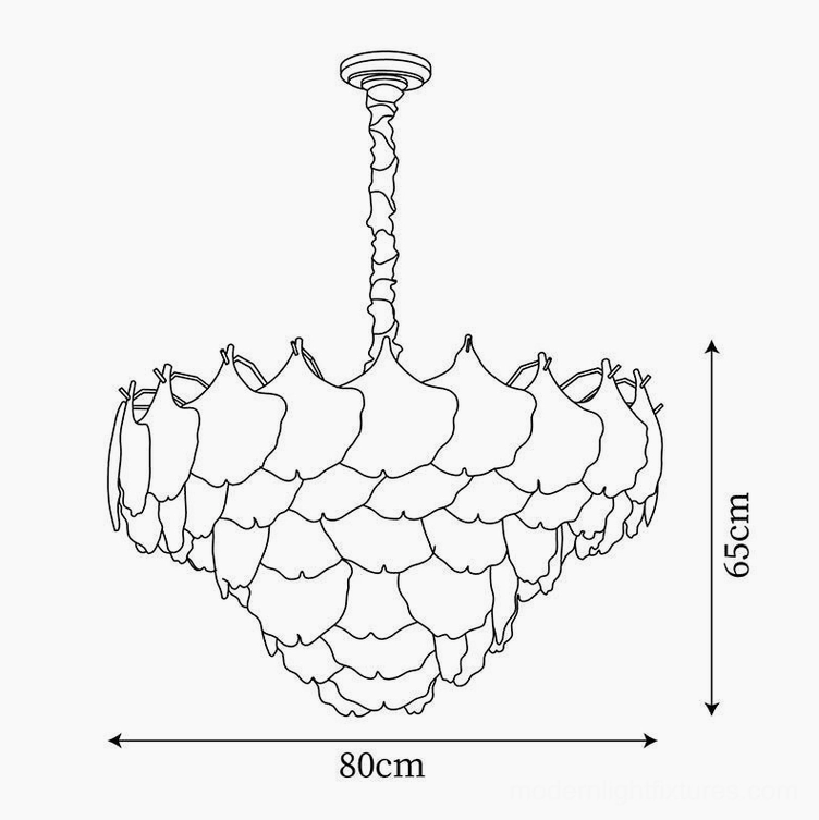 Technical drawing and orthographic specifications for 80cm diameter ginkgo chandelier with measurements