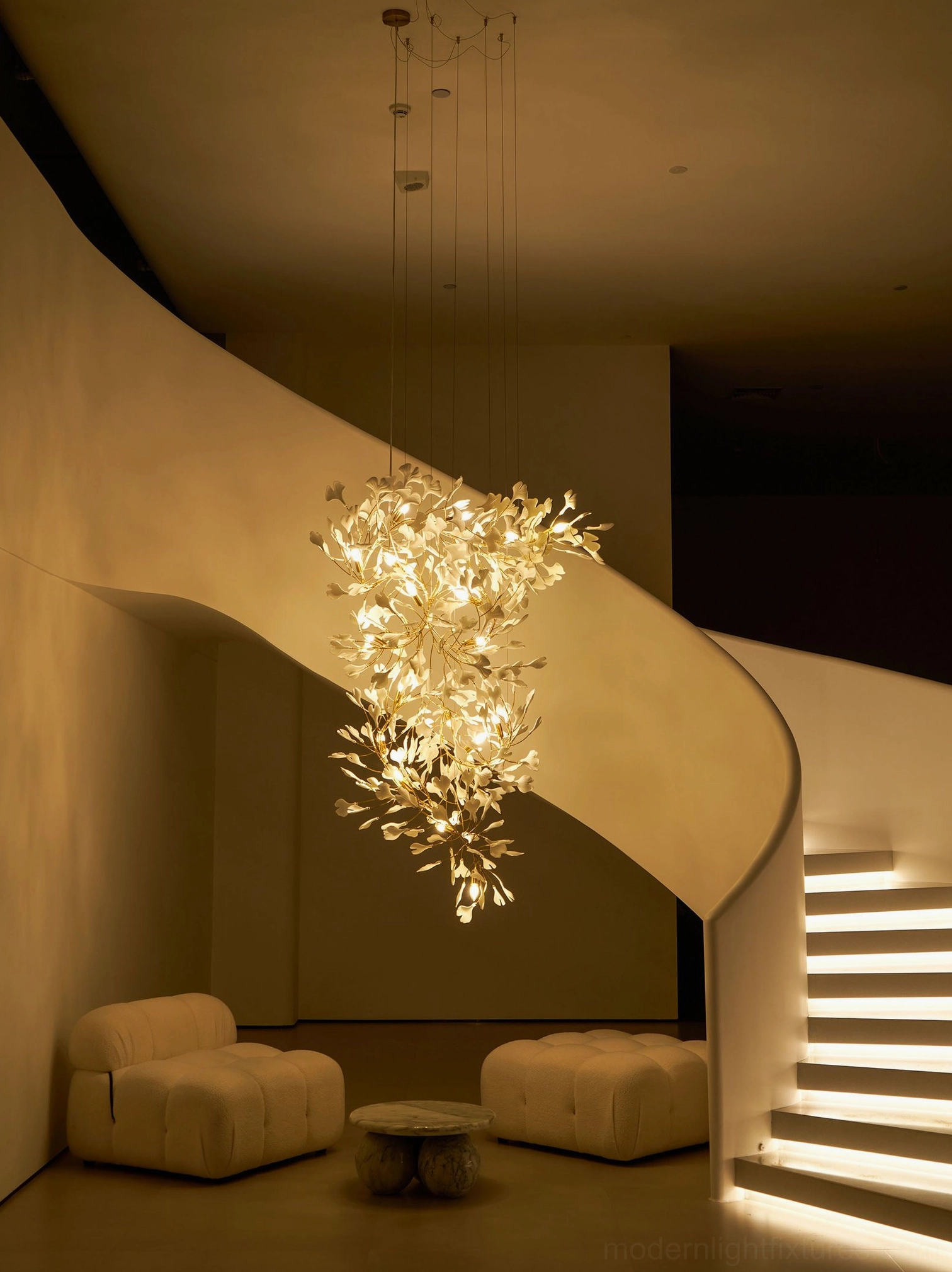 Ginkgo leaf pendant chandelier alternative angle showing sculptural form and leaf design