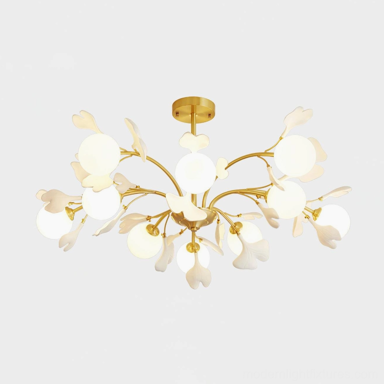 Ginkgo chandelier 200 million year old ginkgo tree botanical reference, ancient leaf form inspiration