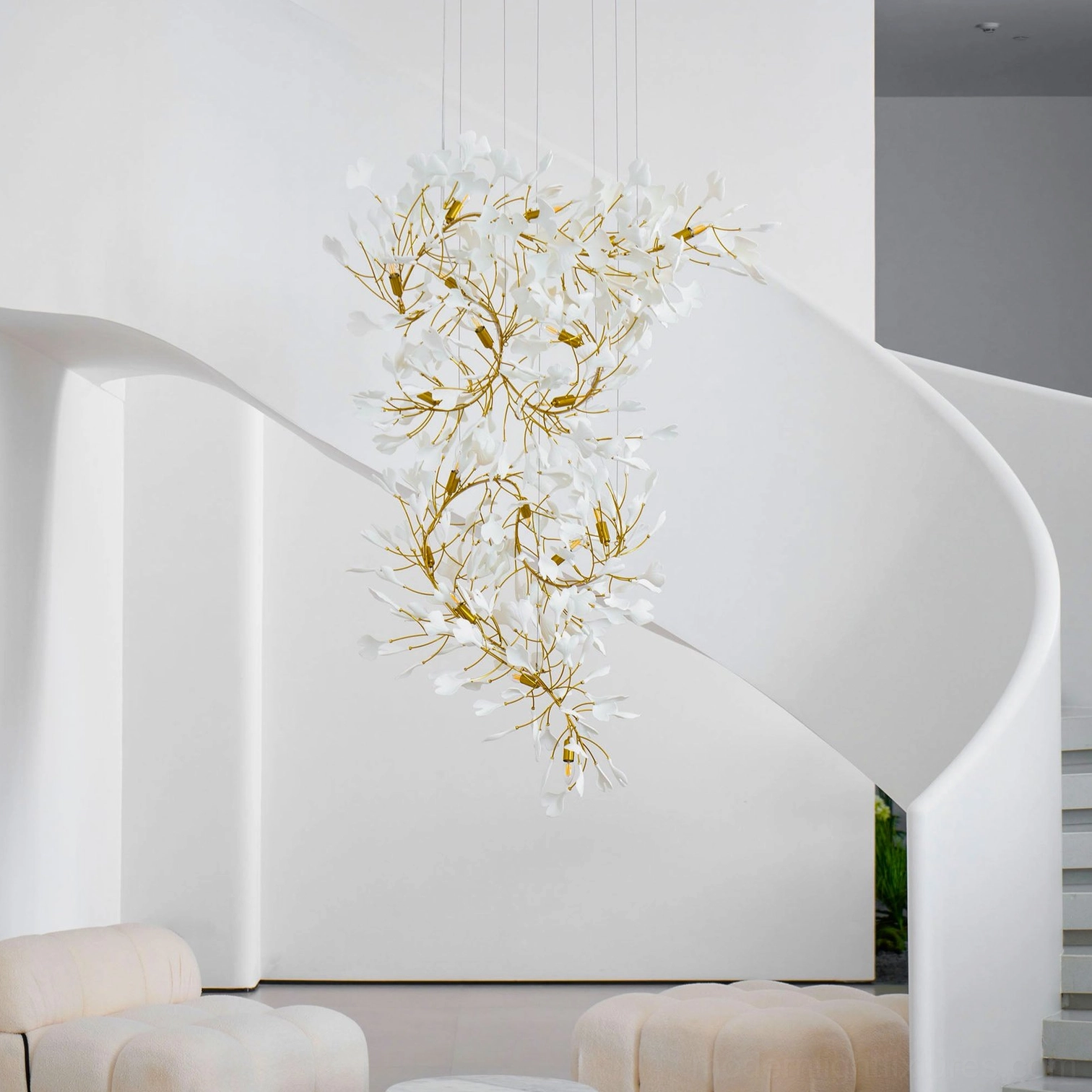 Ginkgo pendant chandelier showing complete botanical-modern fusion aesthetic