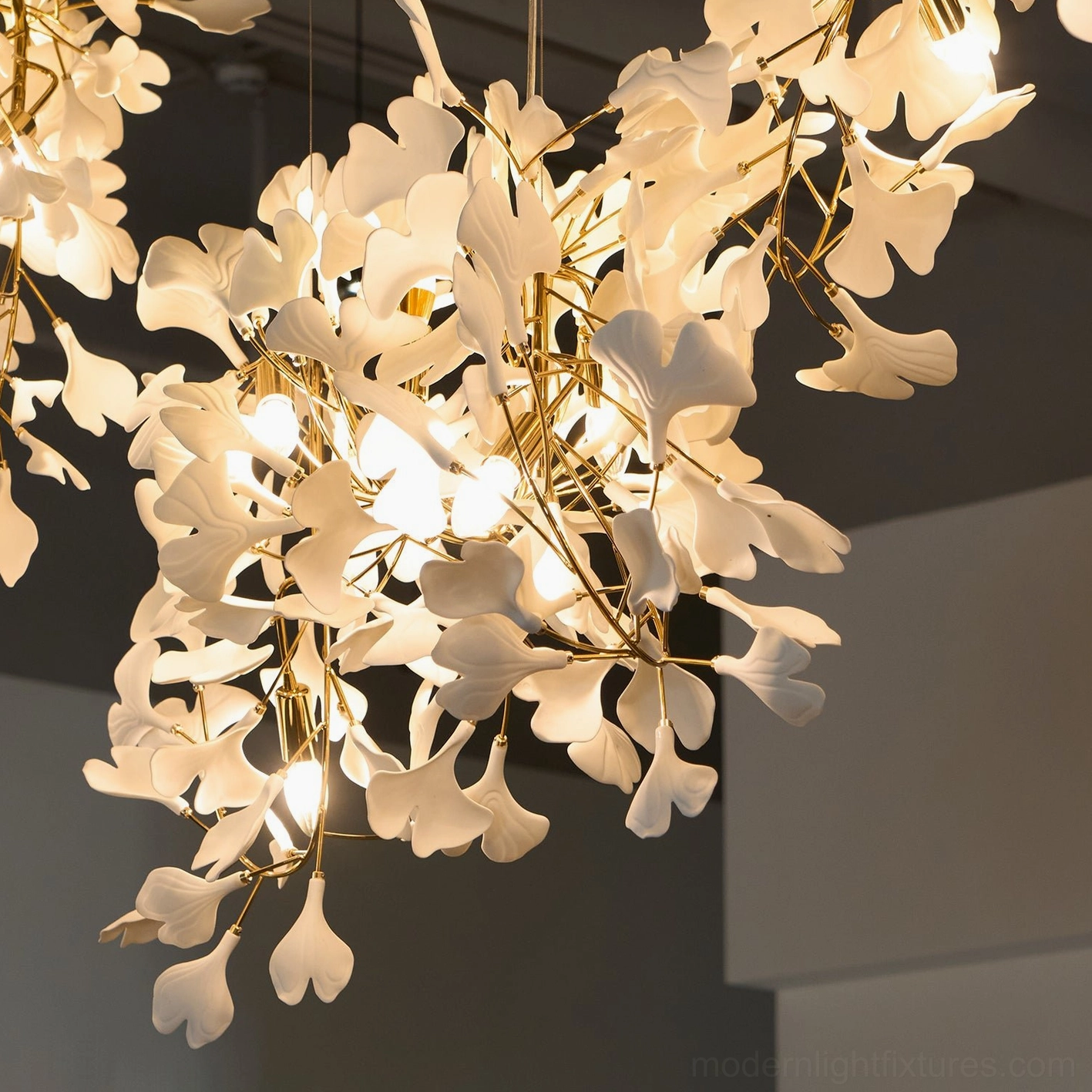 Contemporary ginkgo leaf pendant C style with various finish color options and configurations