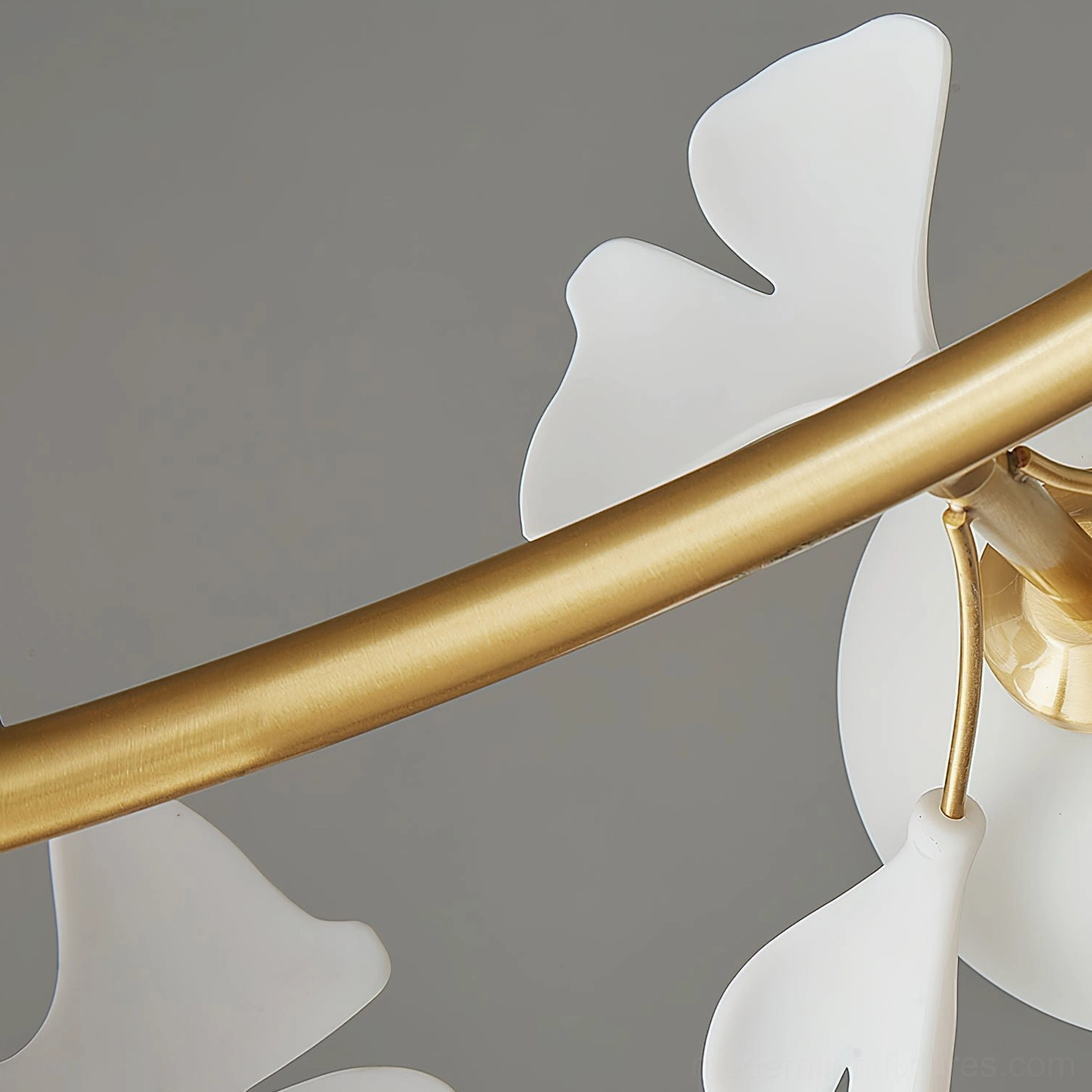 Contemporary ginkgo leaf chandelier ceramic accents brass modern design
