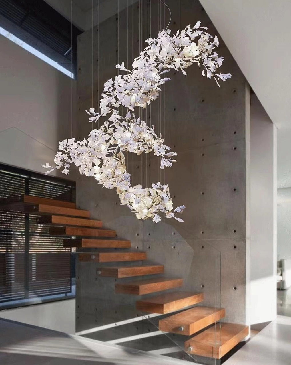 Ginkgo pendant chandelier ceramic leaves showing crafted detail and finish quality