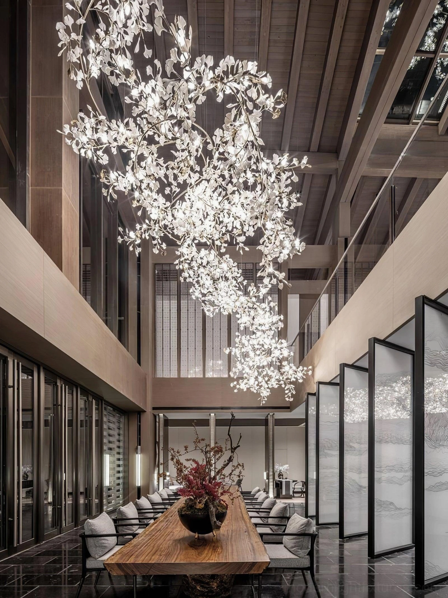 Ginkgo pendant chandelier architectural styling showing contemporary installation aesthetic