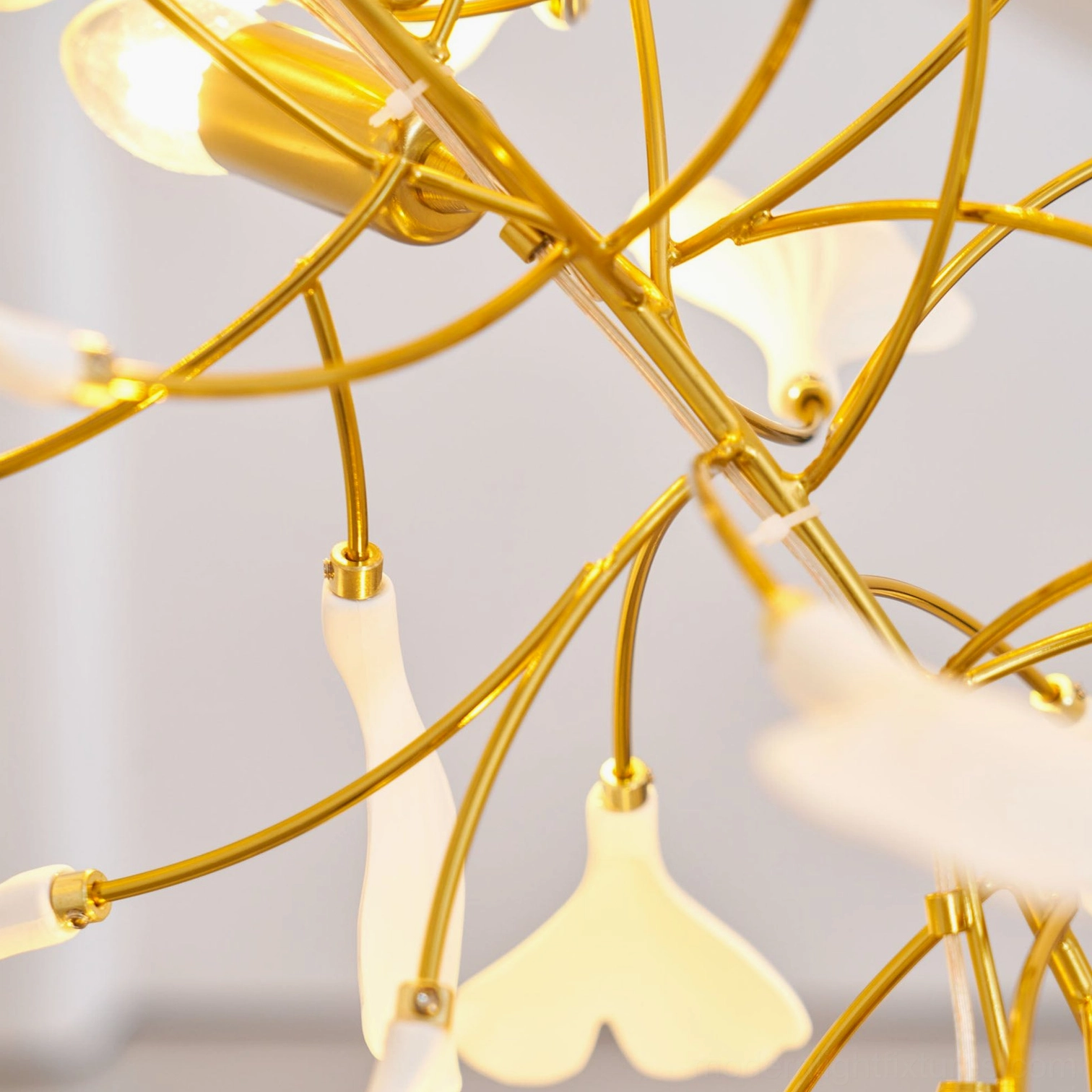 Ginkgo leaf pendant chandelier contemporary styling showing room application