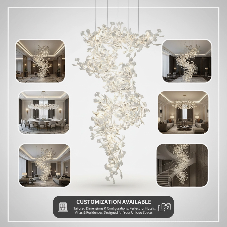 Ginkgo leaf pendant chandelier customization option with support for custom drawings