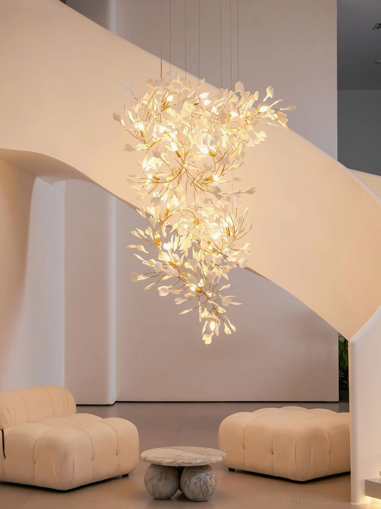 Modern ginkgo leaf pendant chandelier artistic presentation showcasing design elegance