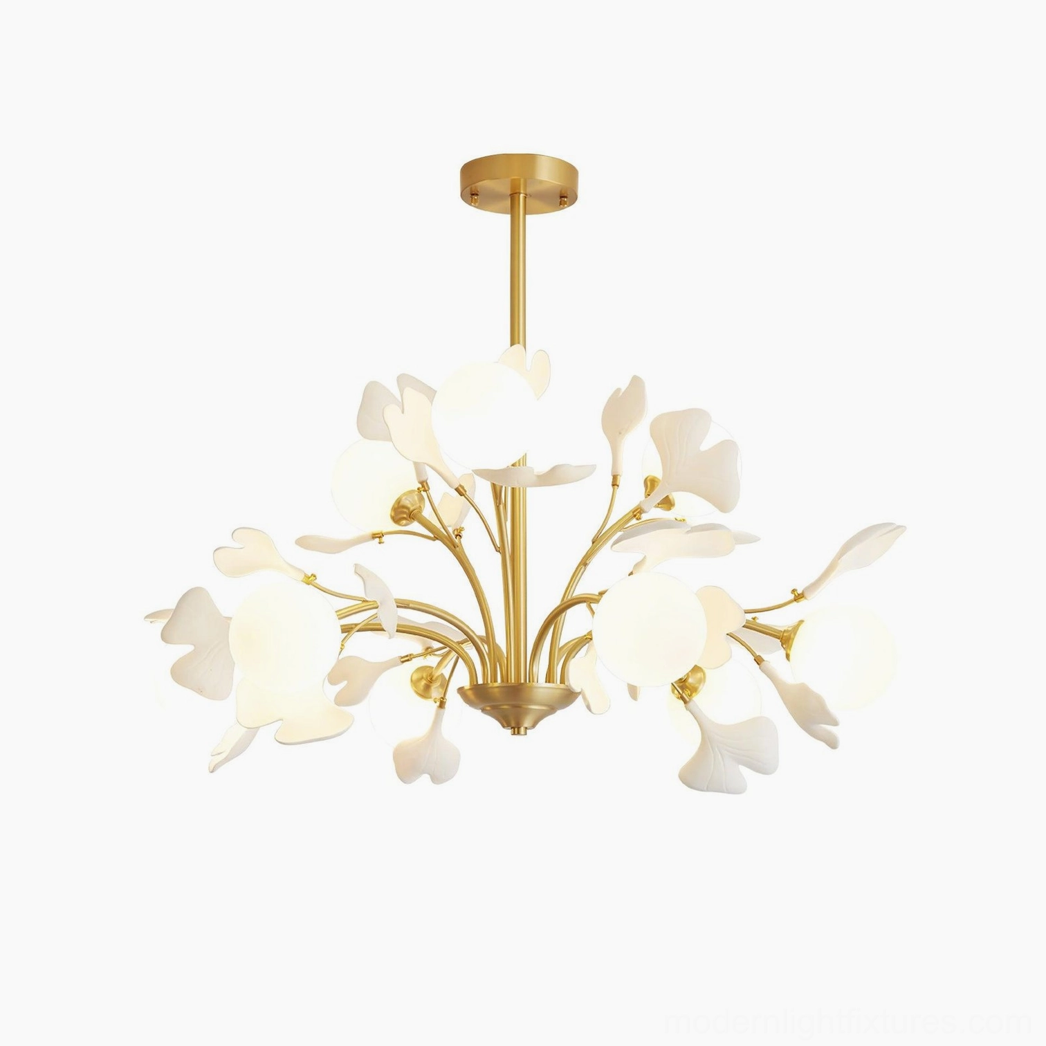 Ginkgo ceramic chandelier manufacturing process detail, hand-formed leaf production and quality control