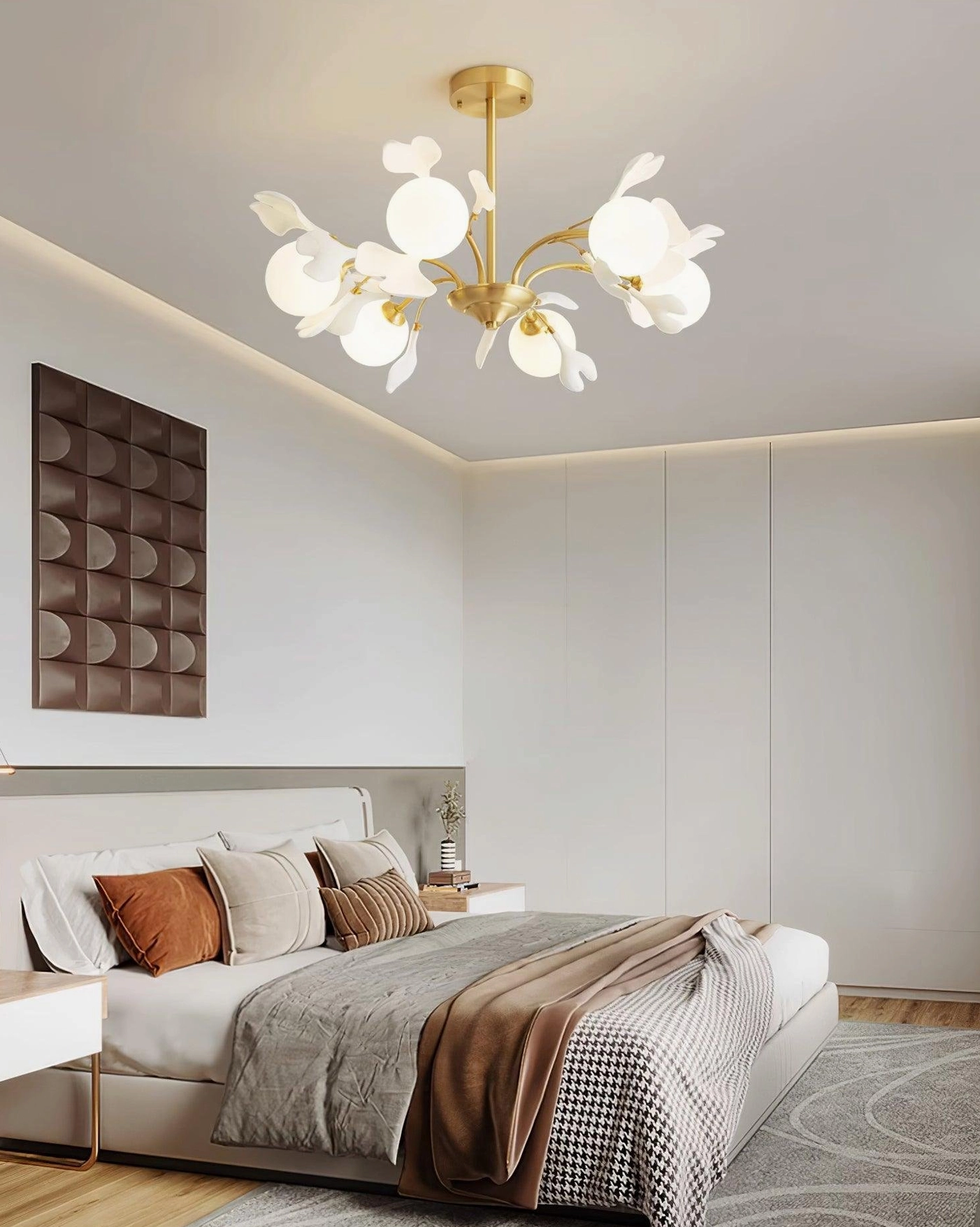 Ginkgo chandelier installation instruction illustration, showing mounting hardware and ceiling configuration