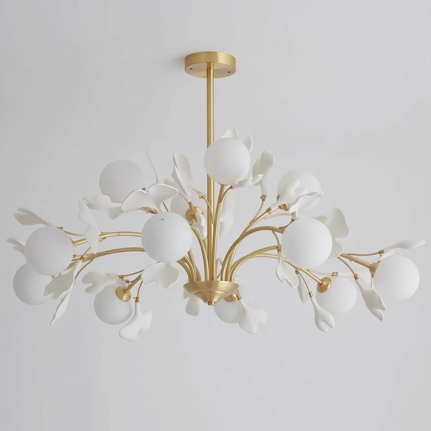Ginkgo chandelier Japandi zen-inspired interior design, botanical motif in Japanese aesthetic