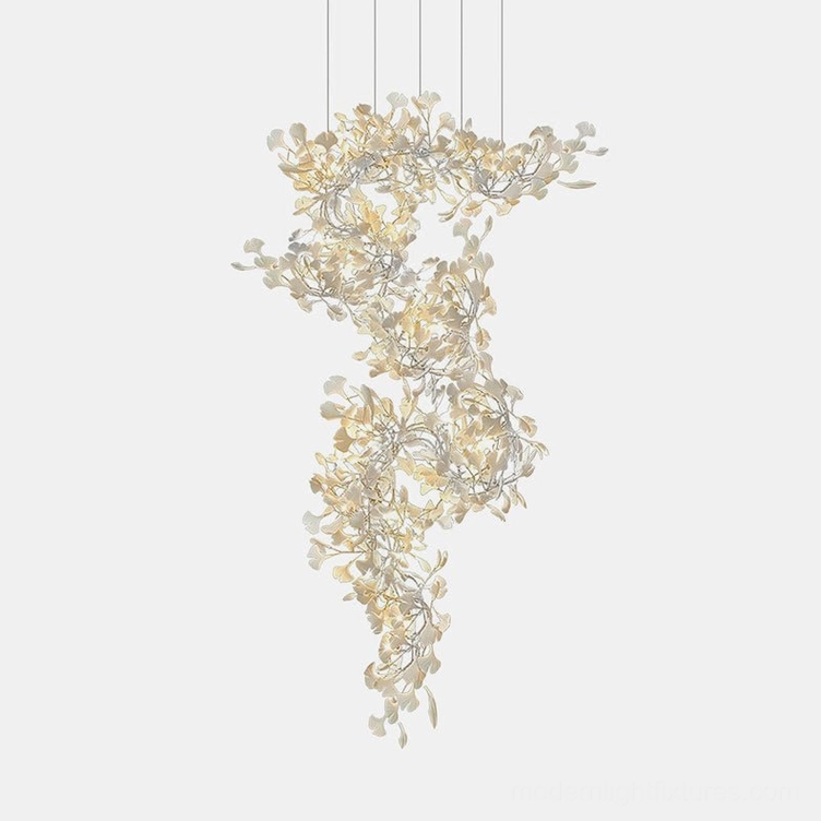 Ginkgo leaf pendant chandelier in nickel finish showing metal color option