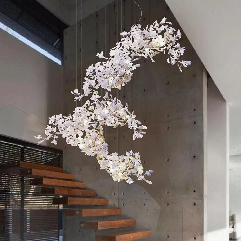 Modern ginkgo leaf pendant chandelier artistic view showcasing organic botanical inspiration