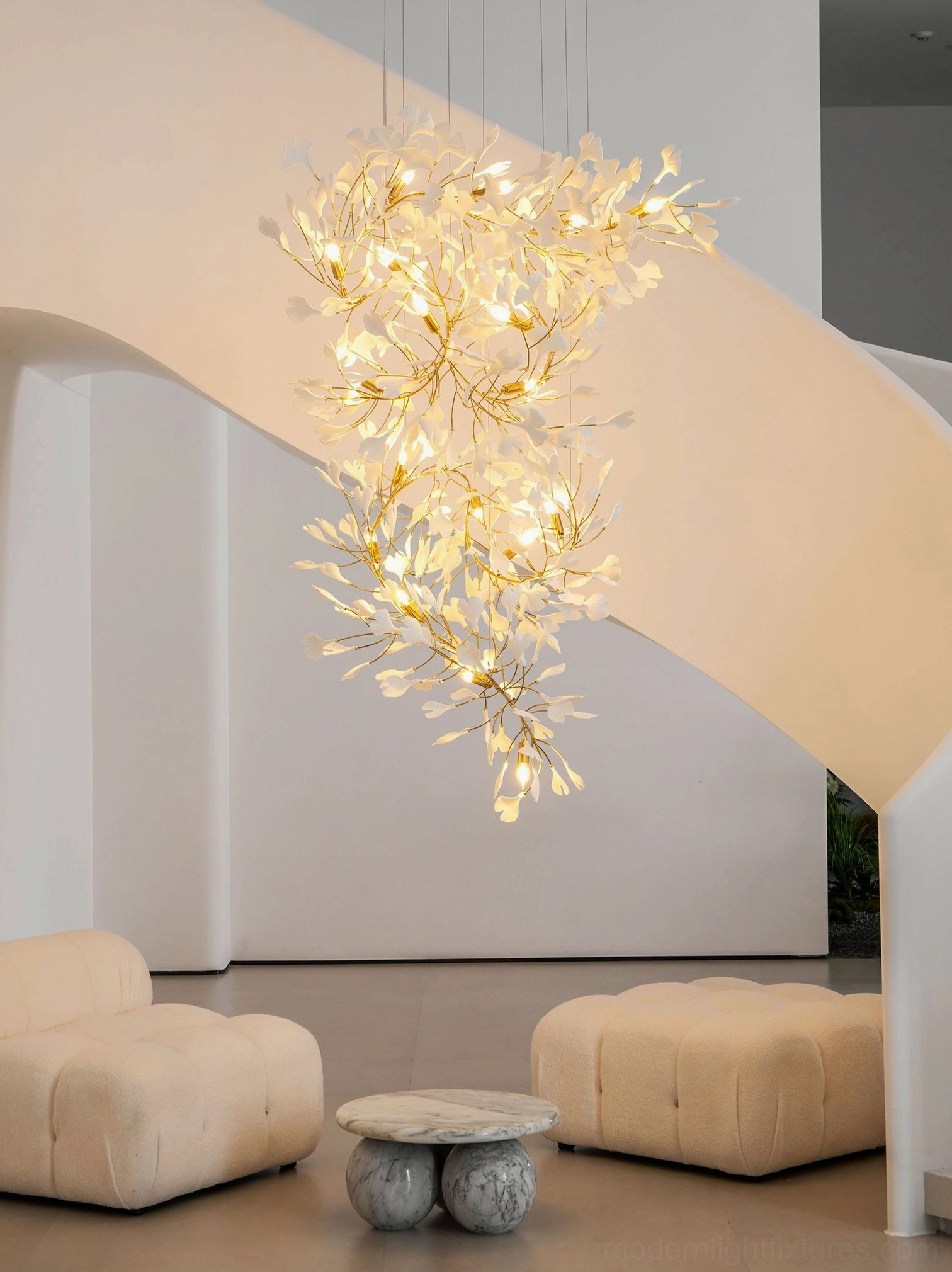 Ginkgo leaf pendant chandelier professional product photography showing full fixture