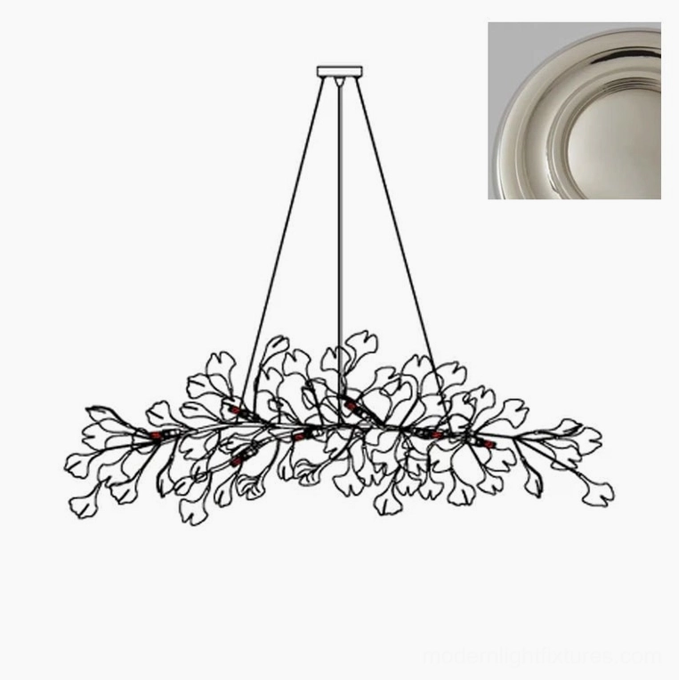 Ginkgo leaf chandelier size comparison chart showing all four available dimensions and bulb quantities