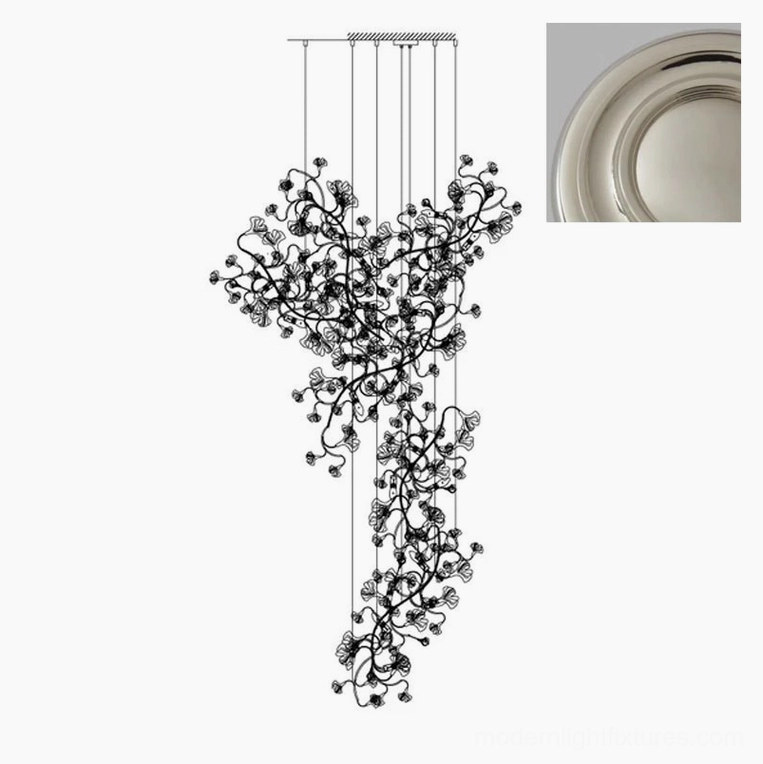 Ginkgo leaf pendant chandelier SKU labeling showing product code and variant information