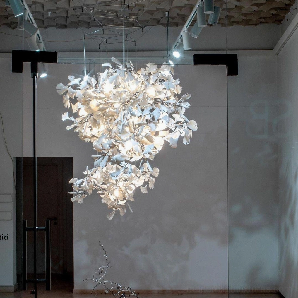 Ginkgo leaf pendant chandelier with soft flattering illumination ideal for social gathering spaces