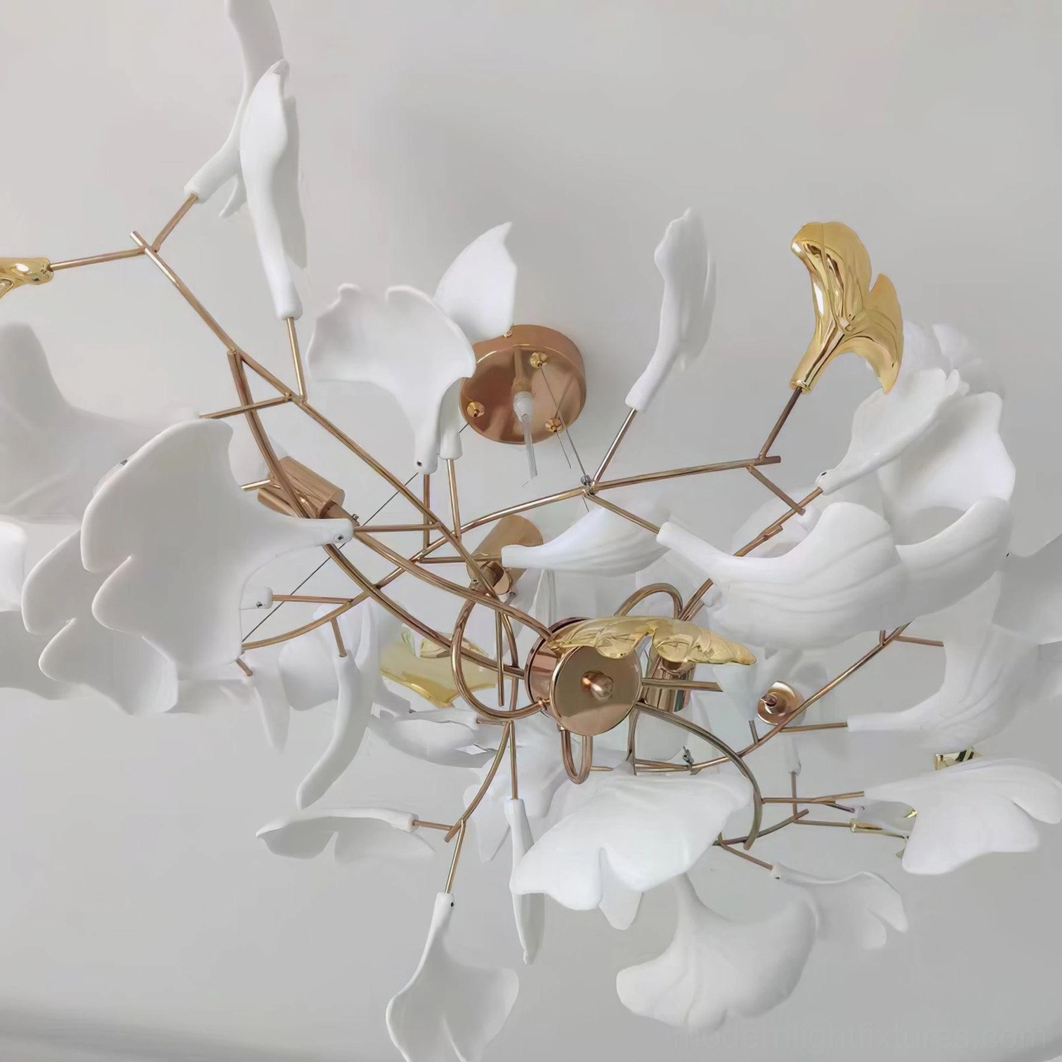 Statement ginkgo leaf chandelier 180cm grand size with fifteen bulbs and dramatic sculptural presence