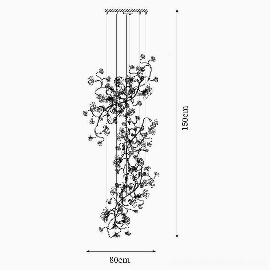 Technical drawing specifications for 80cm diameter 150cm height ginkgo leaf pendant chandelier